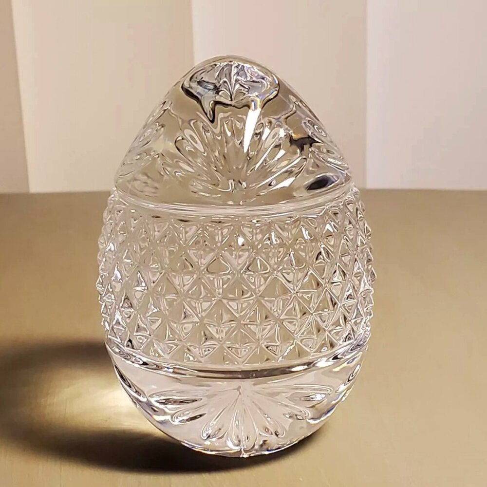 Vintage Solid Cut Crystal Egg Shaped Paperweight 3.5” Tall France Heavy